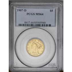	1907-D $5 MS64 PCGS. A lustrous and precisely struck t 1907-D