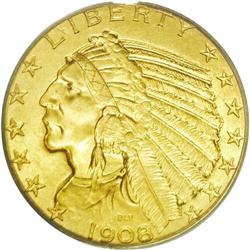 	1908 $5 MS65 PCGS. This meticulously struck and loving 1908
