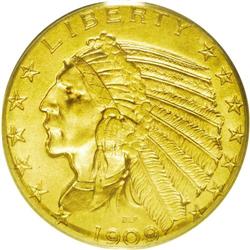 	1909-D $5 MS63 PCGS. The problem-free surfaces of this 1909-D