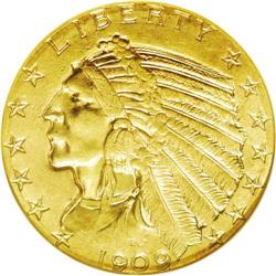 	1909-D $5 MS63 NGC. A lovely early 20th century gold t 1909-D