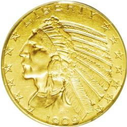 	1909-D $5 MS64 PCGS. A delightful and highly appealing 1909-D