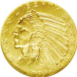 	1909-D $5 MS64 NGC. Both sides of this pleasing near-G 1909-D