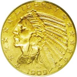 	1909-S $5 MS62 PCGS. A scarce coin in all grades, the 1909-S