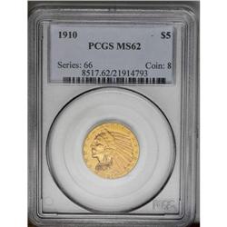 	1910 $5 MS62 PCGS. Deep copper-gold toning adorns the 1910