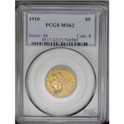 	1910 $5 MS62 PCGS. Brassy-gold, lime-green, and lilac 1910