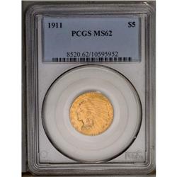 	1911 $5 MS62 PCGS. A two-tone example with faint olive 1911