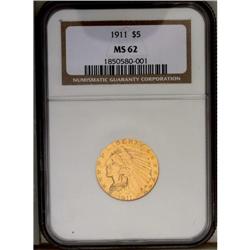 	1911 $5 MS62 NGC. A lovely Mint State example with ric 1911