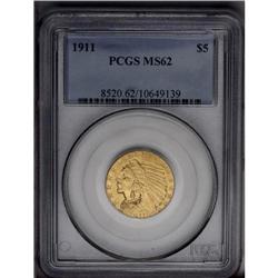 	1911 $5 MS62 PCGS. This pleasing Indian five dollar pi 1911