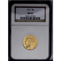 	1911 $5 MS62 NGC. A flashy and attractive mustard-gold 1911
