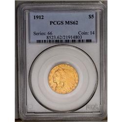 	1912 $5 MS62 PCGS. Lustrous with lime-green and peach- 1912