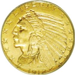 	1912 $5 MS63 PCGS. Extraordinary eye appeal with deep 1912