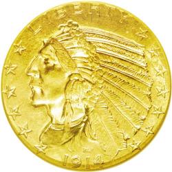 	1914-D $5 MS63 NGC. The sharp strike is free of critic 1914-D