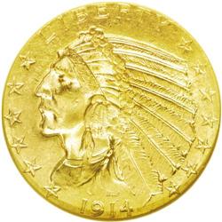 	1914-D $5 MS63 NGC. The lower headdress feathers have 1914-D