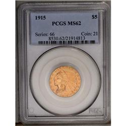 	1915 $5 MS62 PCGS. Deep khaki-gray and red-gold toning 1915
