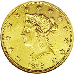 	1838 $10 --Ex-Jewelry--ANACS. AU50 Details. A bold gree 1838