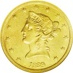 	1839 $10 Type of 1840, Small Letters--Cleaned--ANACS. 1839