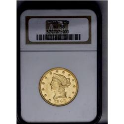	1848 $10 AU58 NGC. Lightly marked with lustrous partia 1848