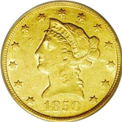 	1850-O $10 AU50 ICG. Streaks of honey toning overlay t 1850-O