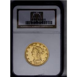 	1851 $10 AU58 NGC. Lightly worn on the highest points 1851