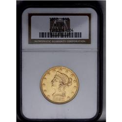 	1852 $10 AU58 NGC. This No Motto ten dollar piece disp 1852