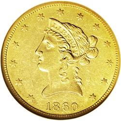 	1860-O $10 AU58 NGC. This is an important New Orleans 1860-O