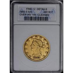 	1865-S $10 865 Over Inverted 186--Cleaned--ANACS. Fine 1865-S