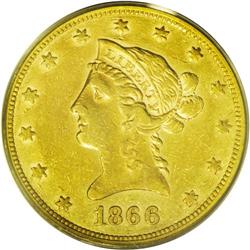 	1866 $10 XF45 PCGS. As is always seen, all four of the 1866
