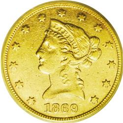 	1869 $10 XF45 ICG. The 1869 Eagle has a mintage of jus 1869
