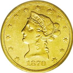 	1870-S $10 XF45 ICG. A clean and unblemished straw-gol 1870-S
