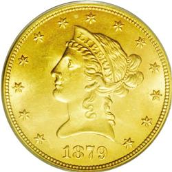 	1879 $10 MS64 PCGS. This breathtakingly lovely eagle b 1879