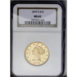 	1879-S $10 MS62 NGC. A mildly prooflike and clearly or 1879-S