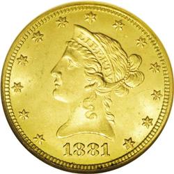 	1881 $10 MS64 NGC. The 1881, with its mintage of nearl 1881