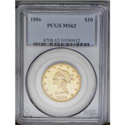 	1886 $10 MS62 PCGS. Sharply struck, with bright peach- 1886