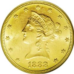 	1888-S $10 MS63 PCGS. A particularly nice example for 1888-S