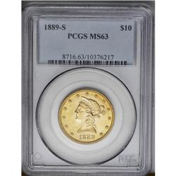 	1889-S $10 MS63 PCGS. This boldly struck ten dollar ex 1889-S