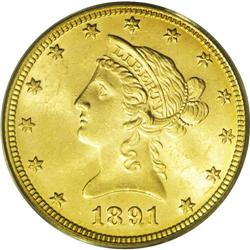	1891 $10 MS63 PCGS. A relatively low mintage issue (91 1891