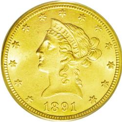 	1891-CC $10 MS63 PCGS. The majority of Carson City eag 1891-CC