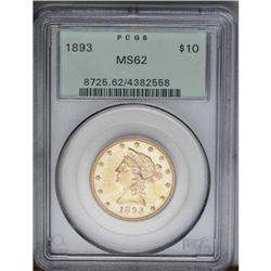 	1893 $10 MS62 PCGS. Vibrant luster illuminates this cr 1893