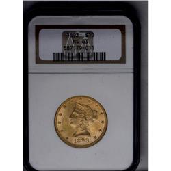 	1893 $10 MS63 NGC. Sharply struck with pronounced anti 1893