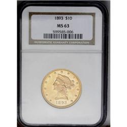 	1893 $10 MS63 NGC. Rich orange toning benefits the eye 1893