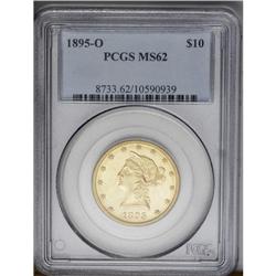 	1895-O $10 MS62 PCGS. Lovely apricot and lime-gold ton 1895-O