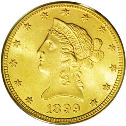 	1899 $10 MS64 PCGS. An intricately struck and fully lu 1899