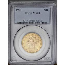 	1901 $10 MS63 PCGS. Lovely khaki-gold toning is distri 1901