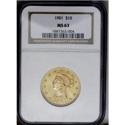 	1901 $10 MS63 NGC. An intricately struck and fully lus 1901