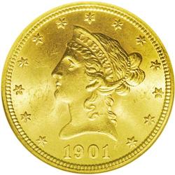 	1901 $10 MS64 NGC. The 1901 ten dollar is relatively a 1901