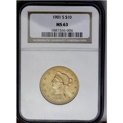 	1901-S $10 MS63 NGC. This crisply struck eagle has ebu 1901-S