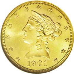 	1901-S $10 MS64 NGC. Repunched date obverse (B-7075) w 1901-S