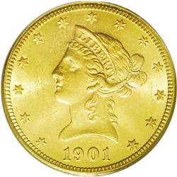 	1901-S $10 MS64 PCGS. A fully lustrous yellow-gold exa 1901-S