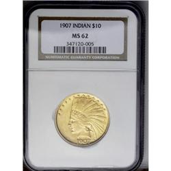 	1907 $10 No Periods MS62 NGC. Smooth and glowing, with 1907