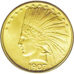 	1907 $10 No Periods MS64 PCGS. This is a typical examp 1907